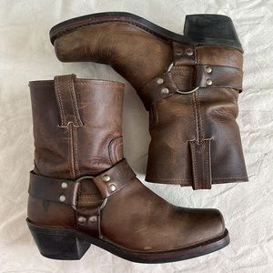 Frye Brown Leather Short Harness Moto Boot Sz 7